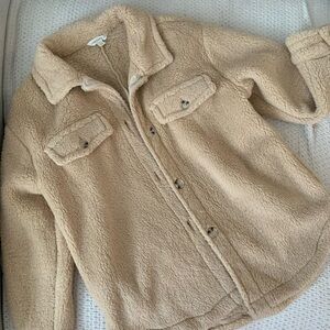 Aeropostale Tan Teddy Bear Fuzzy Shacket Coat Shirt with Buttons Vintage Style
